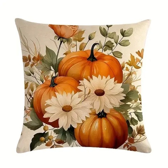 🍂 NEW FALL SET OF 4 PILLOW COVERS 🎃 Pumkins & Florals 💐 - Picture 3 of 6